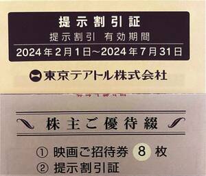 東京テアトル 株主優待 映画ご招待券8枚 ＋提示割引証 男性名義 2024年2月1日～7月31日 送料無料