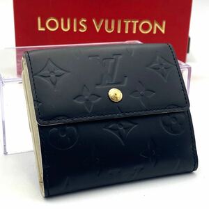 美品 ヴィトン ヴェルニ W フラップ 二つ折り財布 ブラック ホワイト モノグラム ビトン がま口 LOUIS VUITTON