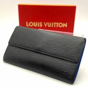 1円 美品 ルイ ヴィトン エピ サラ 二つ折り長財布 ブラック ブルー モノグラム ビトン ウォレット LOUIS VUITTON