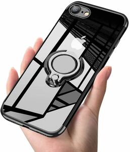 iPhone SE3用ケース 黒色 リング付き ブラック 透明 TPU 薄型 軽量 人気　オシャレ iPhoneSE2/7/8も可
