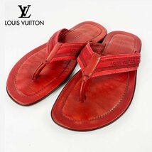 ★激レア★ LOUIS VUITTON ルイヴィトン ロゴ入り レザーサンダル 26cm メンズ リゾートビーチサンダル 赤 クリーニング済み_画像1