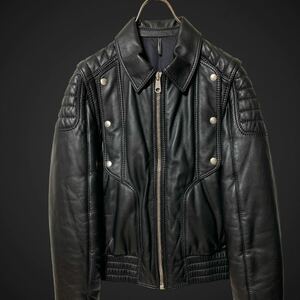 名作 08AW Dior HOMME ディオールオム 羊革 バイカーレザー 中綿入り 2way ライダースジャケット 44 デタッチドスリーブ