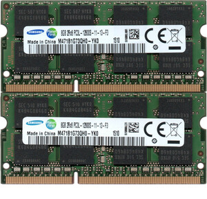 【DDR3 8GBx2枚 合計16GB ノートPC用】＜動作確認済＞SAMSUNG 低電圧 1.35V DDR3L-1600 (PC3L-12800S) M471B1G73QH0-YK0 2枚【中古】H963