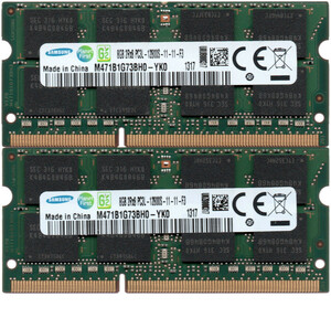 【DDR3 8GBx2枚 合計16GB ノートPC用】＜動作確認済＞SAMSUNG 低電圧 1.35V DDR3L-1600 (PC3L-12800S) M471B1G73BH0-YK0 2枚【中古】H954