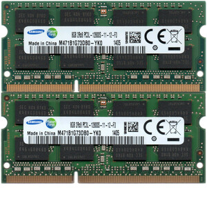 【DDR3 8GBx2枚 合計16GB ノートPC用】＜動作確認済＞SAMSUNG 低電圧 1.35V DDR3L-1600 (PC3L-12800S) M471B1G73DB0-YK0 2枚【中古】H967