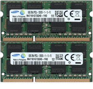 【DDR3 8GBx2枚 合計16GB ノートPC用】＜動作確認済＞SAMSUNG 低電圧 1.35V DDR3L-1600 (PC3L-12800S) M471B1G73QH0-YK0 2枚【中古】H952