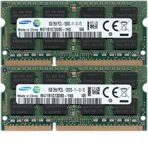 【DDR3 8GBx2枚 合計16GB ノートPC用】＜動作確認済＞SAMSUNG 低電圧 1.35V DDR3L-1600 (PC3L-12800S) M471B1G73DB0-YK0 2枚【中古】H957