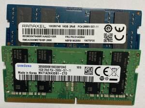 SAMSUNG RAMAXEL 32GB (16GBx2枚) SO-DIMM DDR4 PC4-2666V M471A2K43DB1-CTD RMSA3300ME78HBF-2666