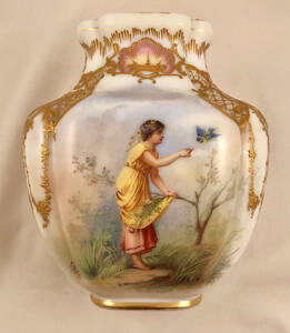 アンティーク・フランス製オパリン花瓶 風景画 エナメル彩 19世紀ぐらい アンティーク 骨董品 ビンテージ