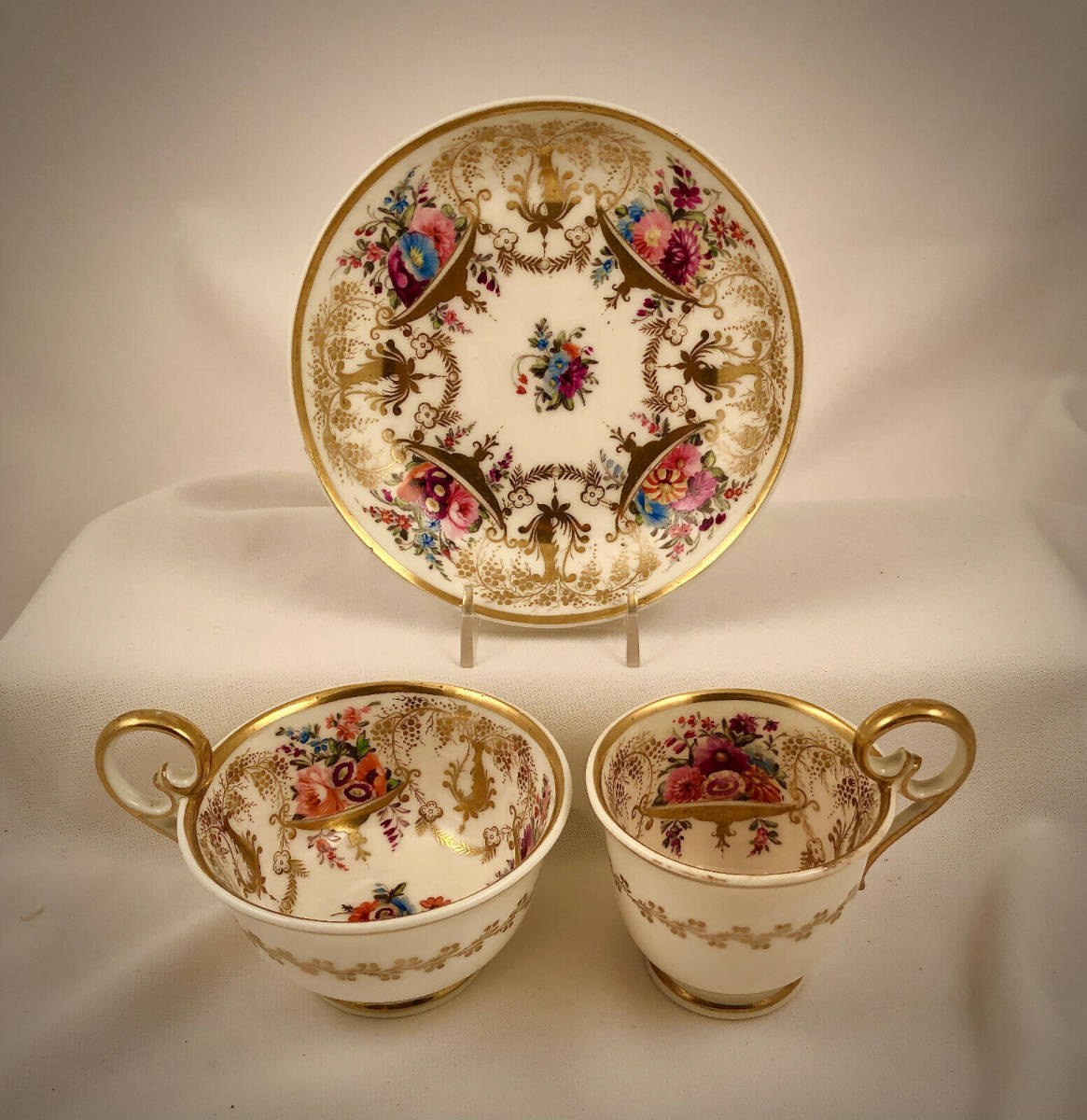 Антикварная чайно-кофейная чашка с блюдцем из Нантского залива, ручная роспись, около 1817 года. Антикварный винтаж., кухня, посуда, посуда, другие