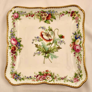 アンティークHammersley皿またはボウル 花柄 正方形 1860年代アンティーク 骨董品 ビンテージ
