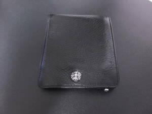 CHROME HEARTS クロムハーツ クロスボタン二つ折りウォレット 美品 / 薄マチ財布,シボ感あり,