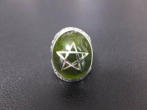 ( NO BRAND ) PENTAGRAM RING green stone :ペンタグラム(五芒星)リング 緑石・シルバー925 / magic ring,魔術リング,オカルト,Baphomet