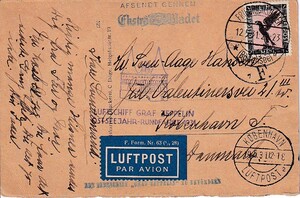 12【エンタイヤ】＜ 1931 グラーフ・ツェッペリン号 バルト海一周飛行「独SC#C32・1種貼」フリードリヒスハーフェン→コペンハーゲン ＞