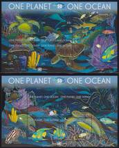 52 国連【未使用】＜「2010 海洋生物・一つの惑星、一つの海」 組合せ小型シート・2種完（3組セット）＞ _画像1