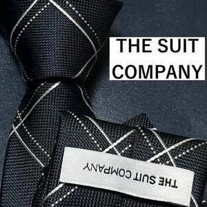 極美品 THE SUIT COMPANY ザスーツカンパニー ネクタイ チェック 刺繍 ジャガード メンズ ビジネス 通勤 ナロータイ ネイビー 紺色