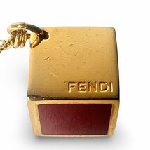 FENDI フェンディ キューブ ロングチェーン ネックレス ペンダント ゴールド ワインレッド_画像4