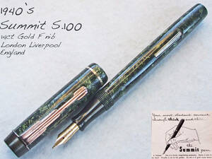 ◆OH済◆1940年代製 サミット S.100 万年筆 モザイク 14金F リヴァプール◆ 1940’s Summit S.100 14ct F nib England◆ 