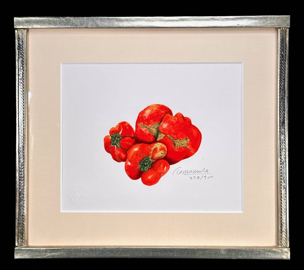 [Authentic] Toyoo Tamamura Lithograph Deformed Tomato 237/300 Still Life Painting Framed Signed Width 42cm Height 37.5cm, Artwork, Prints, Lithography, Lithograph