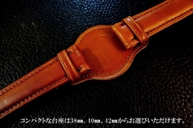 ◆台座付 D-Buckle Vintage Belt◆国産本牛革ヴィンテージカーフ Custom Order(台座SIZE/BUCKLE) 16mm BROWN 受注生産 日本製 腕時計ベルト_画像4