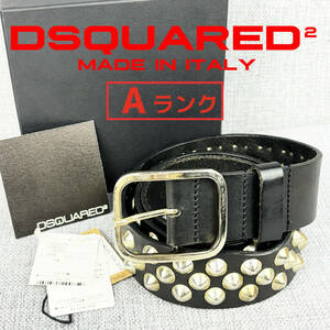 良品★DSQUARED2 ディースクエアード メンズベルト L スタッズ＆レザー 本革 黒 イタリア製 箱付