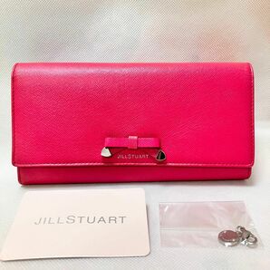 U945 未使用 ジルスチュアート JILLSTUART 財布 長財布 レディース かぶせ蓋 小銭入れ 牛革 フーシャピンク 