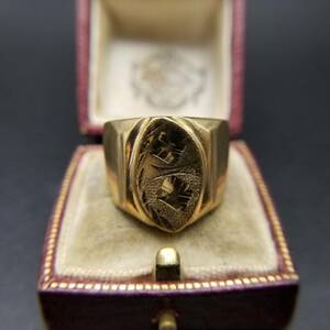 ダイヤ型 彫刻 オーバル 楕円 ゴールドトーン ヴィンテージ リング 指輪 ジュエリー 輸入 Y12-H