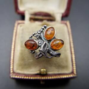  Poland Vintage bar tik amber amber elegant 925 Vintage silver ring ring jewelry import Y13-D