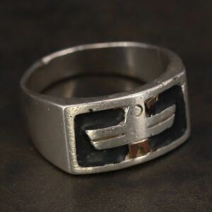 APP Mexico 925 silver bird square sig net Vintage ring silver ring men's jewelry black painting MEXICO Y12-C