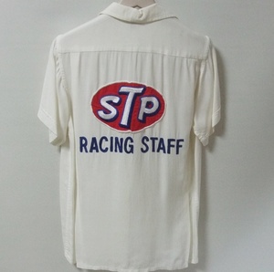 VINTAGE 実物 60s STP RACING STAFF レーヨン オープンシャツ ボックスシャツ 半袖シャツ M ビンテージ アメリカ古着