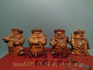 仏教工芸品 四天王像 Q版 一式 四天王 総柘植材　時代彫刻　古美術　木彫仏教　精密彫刻 仏師で仕上げ品