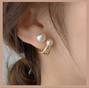 【数量限定】 2way イヤーカフ 風 パールピアス ゴールド 小ぶり 韓国 アクセサリー ピアス ゴールド 結婚式 ジュエリー