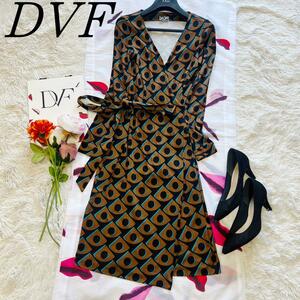 【美品】DIANEvonFURSTENBERG 総柄ラップワンピース シルク 0 ダイアンフォンファステンバーグ S 巻きワンピース カシュクール DVF