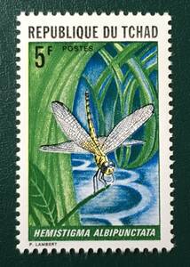 【昆虫切手】チャド 1972年 トンボ ハンエンモントンボHemistigma albipunctata(トンボ科) 1972.5.6 1種 未使用　美品