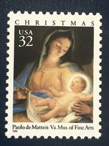 【絵画切手】アメリカ1995年 Traditional Christmas: Paolo de Matteis（1662-1728 イタリア）画「羊飼いの礼拝」1種 単片1枚 未使用 美品