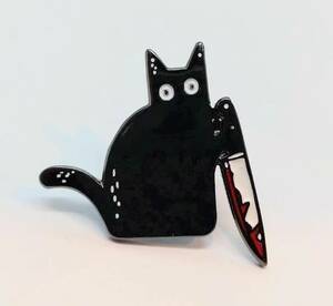 送料無料　猫　ネコ　ねこ　キャット　ナイフ持ち　ピンブローチ　ピンズ　バッジ　アメリカン雑貨　スマアク