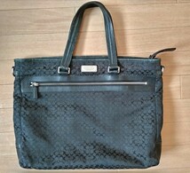 COACH コーチ A4 通勤 通学 書類 メンズ ビジネスバッグ ブリーフケース キャンバス レザー ミニシグネチャー 黒_画像2