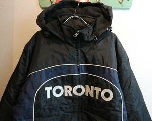 送料900円★USA古着G-Ⅲ SPORTS★ナイロン×フリースジャケット★NHLオフィシャルTorontoMapleLeafsアイスホッケー★サイズM(L相当)黒×紺