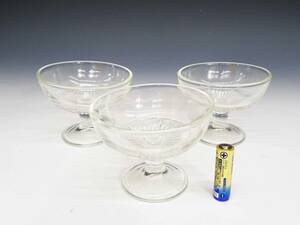 ◆(TH) 氷カップ 氷コップ アイスクリームカップ アイスコップ 脚付きグラス 3客セット 直径 約10cm ガラス製 食器 プリン シャーベット 