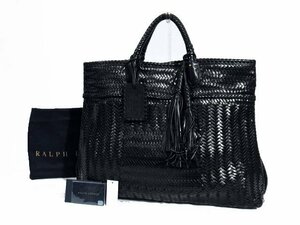 ◆超美品◆RALPH LAUREN ラルフローレン*本革/編み込みレザー*WACLBAG*トートバッグ*A4可*肩掛け可*大容量*カーフレザー*ビジネス*旅行*黒