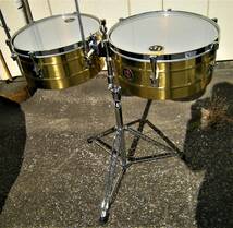 LP Tito Puente Timbales 14″ & 15″ Shells, Solid Brass (スタンド、ケース付)_画像1