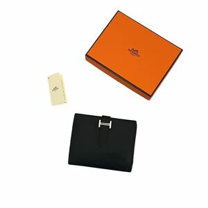 早い者勝ち HERMES エルメス ベアン コンパクト 二つ折り財布 レザー ブラック 黒 男女兼用