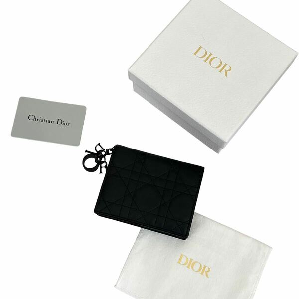 早い者勝ち レア Christian Dior ディオール カナージュ レザー 二つ折り財布 ブラック 黒 男女兼用