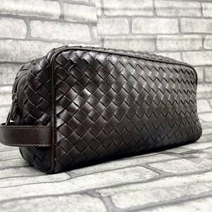 極美品●BOTTEGA VENETA メンズ ビジネス セカンドバッグ ハンド クラッチバッグ イントレチャート 編み込み レザー 本革 ダークブラウン