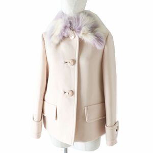  ultimate beautiful goods * regular goods Italy made MIUMIU MiuMiu MH1450 lady's fox fur attaching . short coat BIG button light pink 38