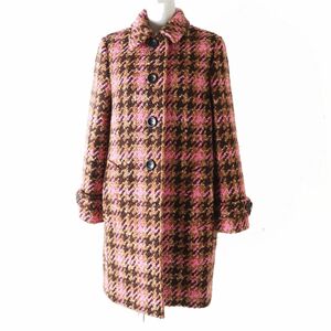  ultimate beautiful * regular goods 18 year MIUMIU MiuMiu MS1538 lady's va- Gin wool tweed long coat Brown × beige × pink 40 made in Italy 