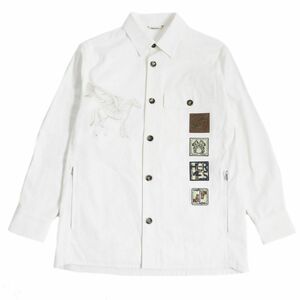 未使用品□23SS HERMES/エルメス ICONES AU CARRE ホース エンブロイダリー ロゴワッペン 長袖シャツ/カバーオール ホワイト 46 仏製 正規