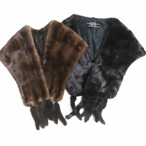 美品▼MOONBAT ムーンバット OS FUR MINK ミンク 房付き 本毛皮ショール/ストール ブラウン/ダークブラウン 毛質艶やか・柔らか◎