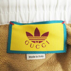 美品□22SS GUCCI×adidas グッチ アディダス トレフォイル ロゴ刺繍 コットンジャージー スウェットショートパンツ ベージュ S 伊製正規品の画像6