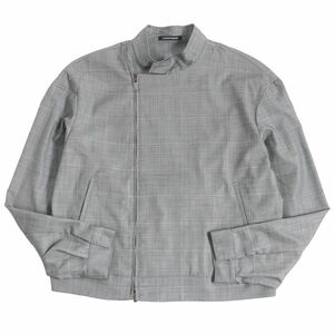 極美品□黒タグ EMPORIO ARMANI/エンポリオアルマーニ チェック柄 バージンウール100％ WZIP 薄手 スタンドカラージャケット グレー 正規品